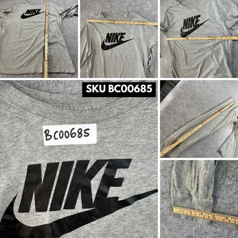 Nike Sportswear Futura Logo Long Sleeve Tee Large Grey Cotton Graphic Shirt